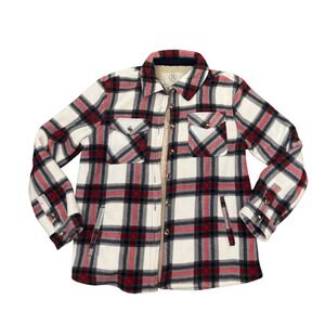 Sage Womens Plaid Sherpa Lined Fleece Shacket Jacket medium